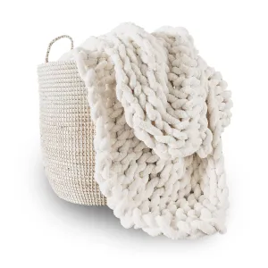 Adyrescia Chunky Knit Blanket Throw | 100% Hand Knit with Jumbo Chenille Yarn (30"x40", Cream White)