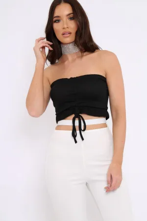 Black Gathered Middle Bandeau Crop Top - Darlah