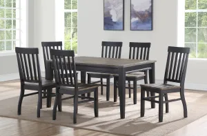 Farmhouse Style 7pc Dining Set - Two-Tone Finish - Cottage Table Design, Schoolhouse Chairs