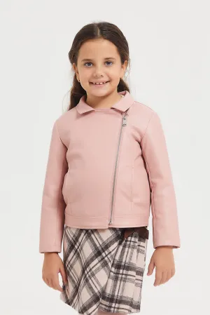 Girls Pink Pu Jacket