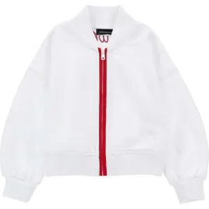 Girls White Strawberry Zip Up Sweater