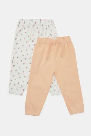 Infant Girls Ivory And Peach Solid And Print Active Pants (2 Piece)