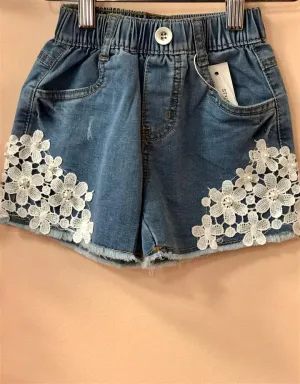 MaeLi Rose Denim and lace flower shorts