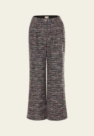 Mixed tweed Hollow-carved Crystal Button Flared Trousers