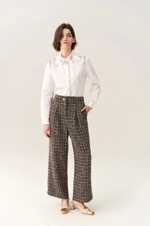 Pleat-detail Wide-leg Tweed Trousers