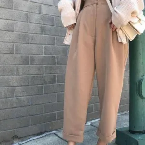 Solid Color White Beige Black Tapered Wide Pants