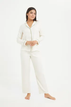 Women Ivory Piping Twill Pajama Set (2 Piece)